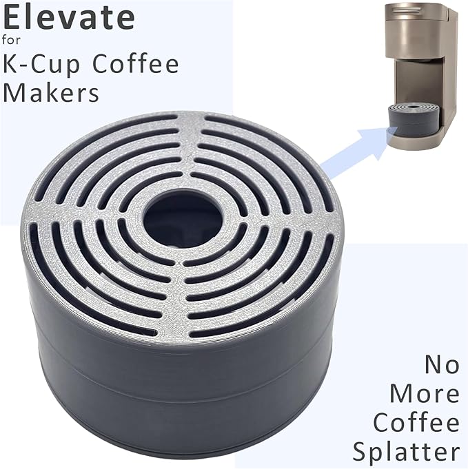 Elevate Anti-Splash Cup Riser Accessory for most Keurig K-cup, Cuisinart Single Serve, and other Coffee Makers, Adjustable for Cup Size and Drip Tray Type (Dark Gray)