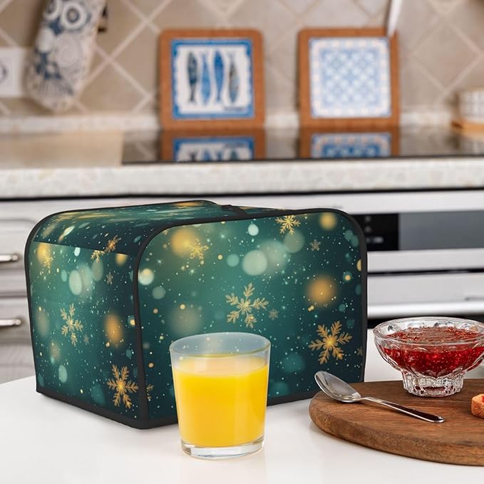 Toaster Cover 4 Slice Snowflake Green Christmas New Year Kitchen Small Appliance Covers with Pockets Dust and Fingerprint Protection
