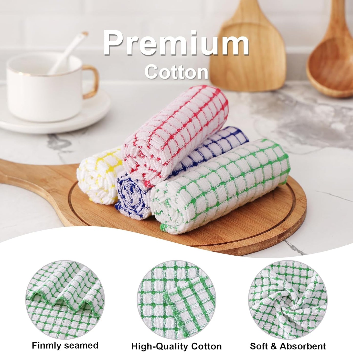 Kitinjoy Cotton 8 Pack Terry Kitchen Dish Cloths, 12 x 12 Inches Super Soft and Absorbent Dish Rags, Quick Drying Dish Towels for Washing Dishes, Green