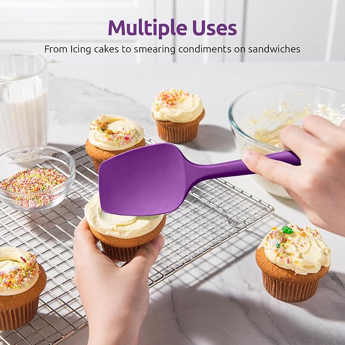 U-Taste Silicone Spoon Spatula Set, 600ºF High Heat Resistant Food Grade Flexible Rubber Scraper, Integrated Cooking Mixing Baking Kitchen Utensils Set of 3 for Nonstick Cookware (Purple)