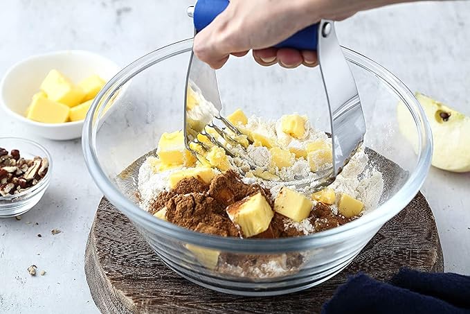 Spring Chef Medium Size Dough Blender For Baking, Dough Cutter Tool, Stainless Steel Puff Pastry Cutter Tool with Soft Grip Handle, Dishwasher Safe Pastry Blender for Easy Mixing - Sapphire