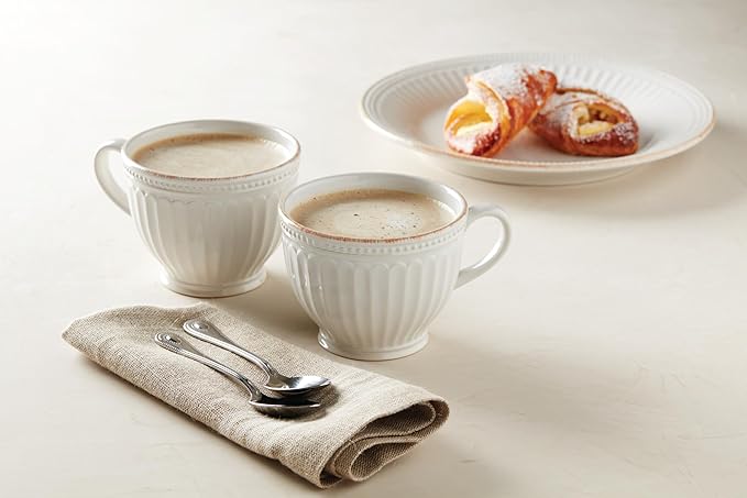 Lenox French Perle Groove 2-Piece Latte Mug Set, 2.30 LB, White