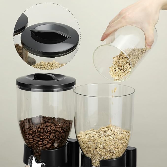 QWORK Double Dry Food Dispenser, 2L Capacity Each, Dry Cereal Grain Dispenser, Keeps Ingredients Fresh