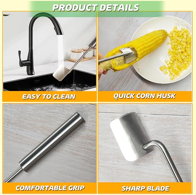 Corn Peeler, Corn Stripper, Long Handle Stainless Steel Corn Stripping Too Thresher Scraper for Home Kitchens, Restaurant Chefs (2PCS)