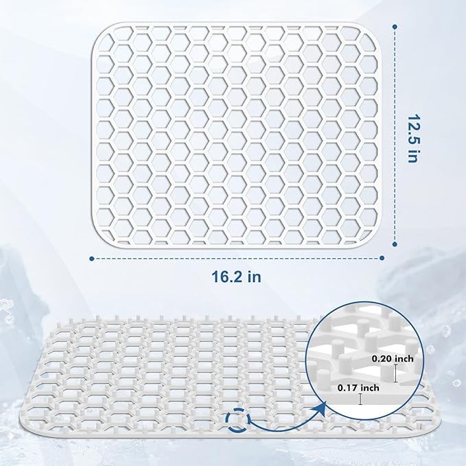 Bestjing Silicone Sink Protectors for Kitchen Sink - 16.65"x12.2" Kitchen Protector Accessory, Non-Slip Heat Resistant Mat for Bottom of Farmhouse Porcelain Stainless Steel (White)