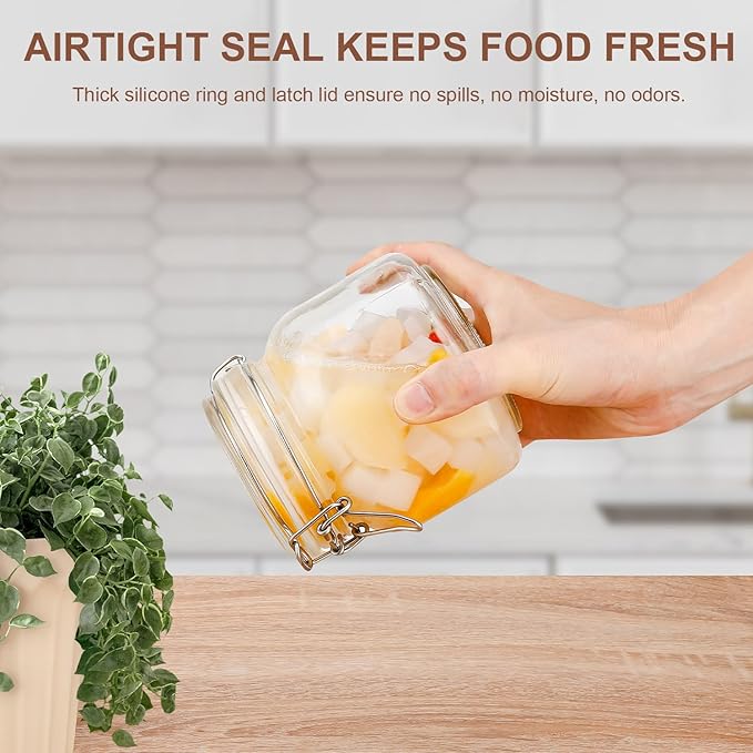 Glass Jars with Airtight Lids, 26oz Glass Storage Jars Set of 6, Thick Food Storage Containers for Pantry Organization, Kitchen Counter, Coffee, Pasta, Cereal