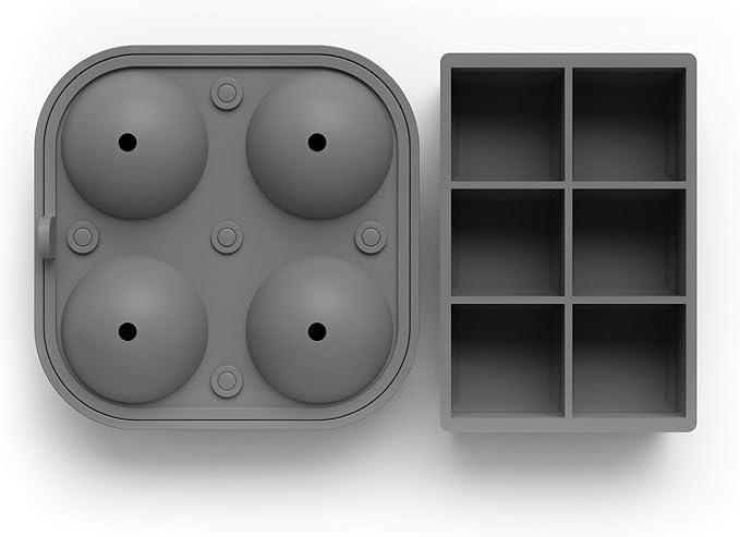 Ball Ice Cube Tray and Big Ice Cube Molds for Whiskey, Slow-Melting, 100% Silicone, No-Plastic, Easy Release, Ideal for Gifting and Elevating Cocktails