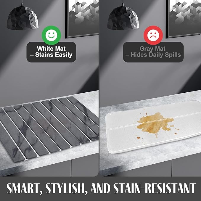 Large Stone Dish Drying Mats for Kitchen Counter, 24"(L)×16"(W) Marble-Pattern, Fast Drying Collapsible, Eco-Friendly Absorbent Diatomaceous Earth Mats, Match Any Countertop - Dark Grey