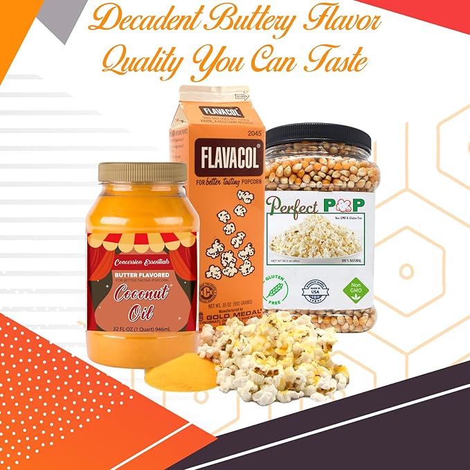 Perfectware Popcorn Kit- (Includes 35oz Popcorn Season Salt, 4lbs Yellow Kernels, and 32oz Butter Flavored Coconut Oil, Plain,PW-Popcorn Kit-3