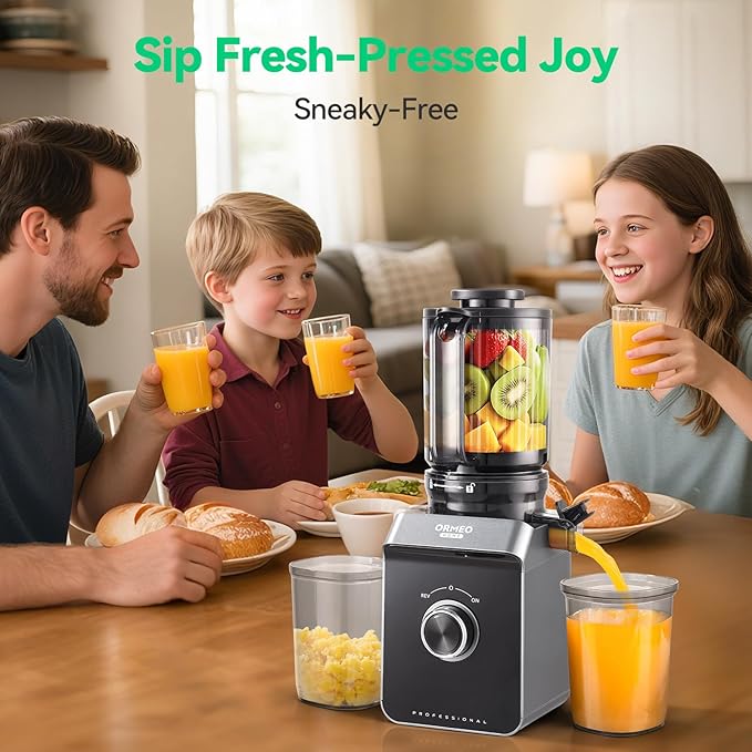 Cold Press Juicer, ORMEO HOME Masticating Juicer Machines with 5.0"Large Feed Chute Fit Whole Vegetables & Fruits, with Pulp Seperation, 99.6% Juice Purity, Quiet Motor, Easy to Clean,BPA Free