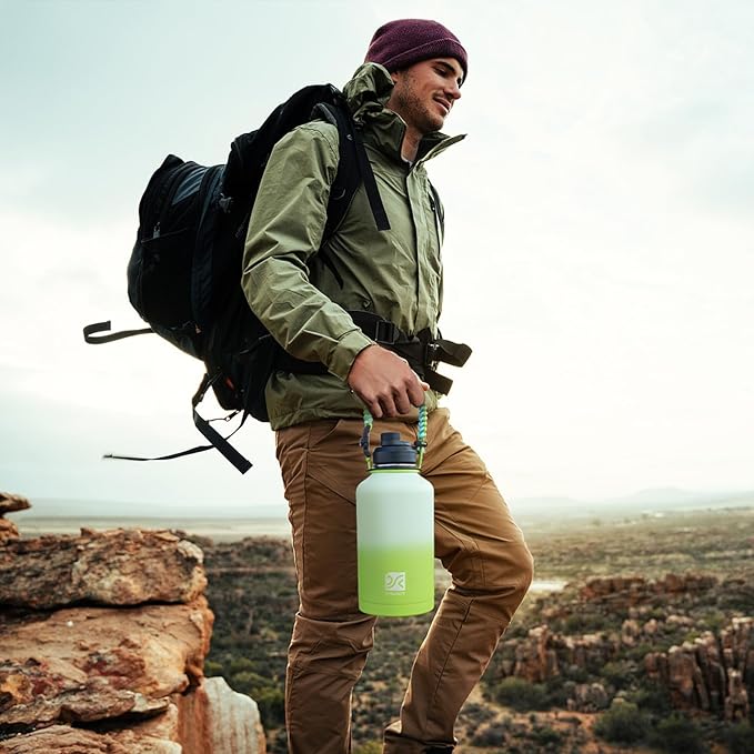 DYSANKY Insulated Water Bottle | Thickened Stainless Steel Vacuum Metal | Portable Sports Half Gallon Large Water Jug for Gym and Hiking with Straw, Carrier Bag, Handle Strap | BPA-Free 64 oz