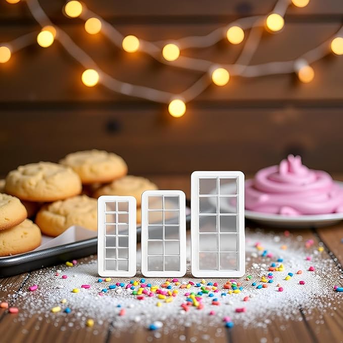 6Pcs White Square Cookie Cutter Set, Geometric Multicutter Cake Fondant Cutter,3 Size Square Biscuit Cutters Cake Decorating Use Safety Easy to Store,Cookie Cutters Baking Tools and Accessories