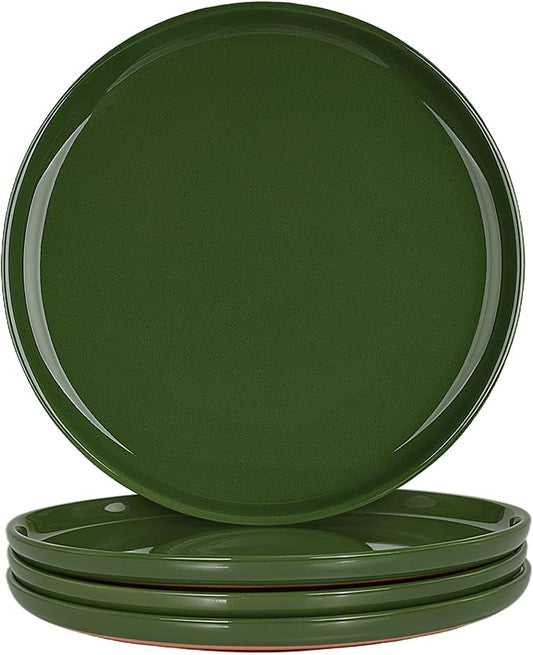 GZG Ceramic Dinner Salad Plates Set of 4, 8 Inch Speckled Dinnerware Dessert Plates with Clay-Tone Base, Microwave Oven Dishwasher Safe