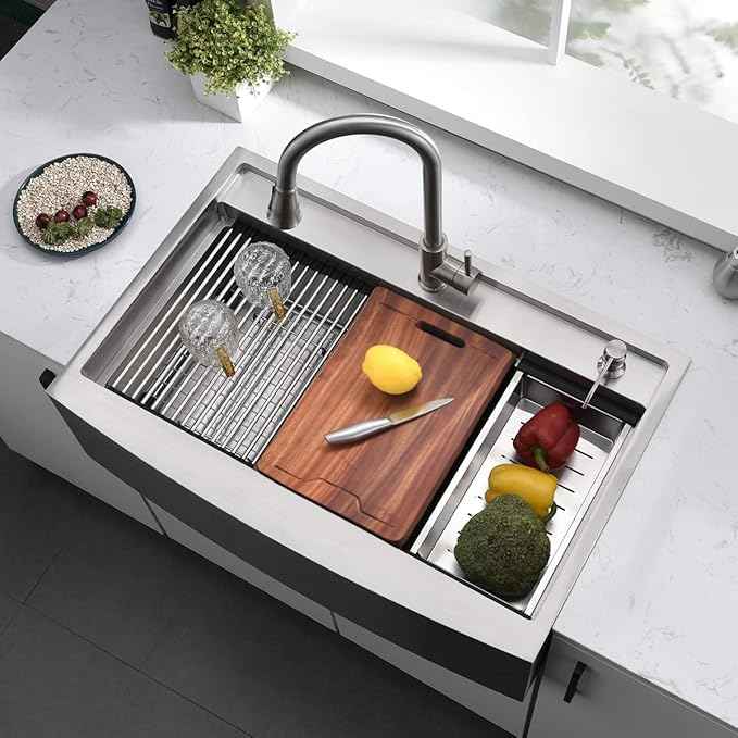 33 Inch Farmhouse Sink Splash Guard Workstation S - VOKIM 33x22 Inch Apron Front Kitchen Sink Stainless Steel 16 Gauge Single Bowl Gunmetal stainless Farm Sink