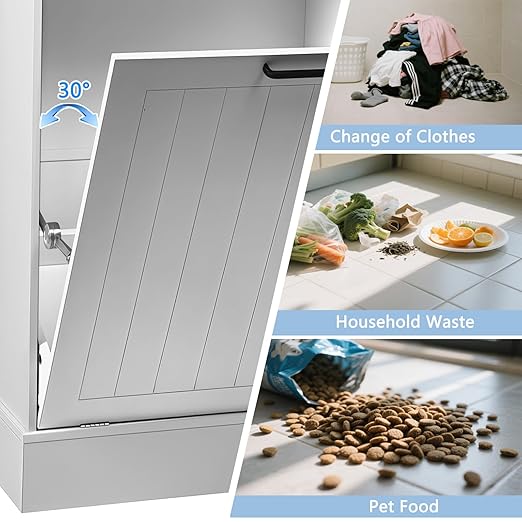 10 Gallon Tilt Out Trash Cabinet –Hidden Wooden Garbage Recycling Cabinet,Pet Proof Trash Can Holder with Storage for Kitchen Bathroom Living Room White