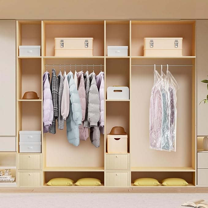 Hanging Vacuum Storage Bags For Clothes With Hand Pump,Coat Storage Bag Hanging,Vacuum Bags For Clothes,Space Saver Vacuum Storage Bags,Garment, Clothing, Dress, Suit, Long Coat, Jacket(Short 4 Pack）