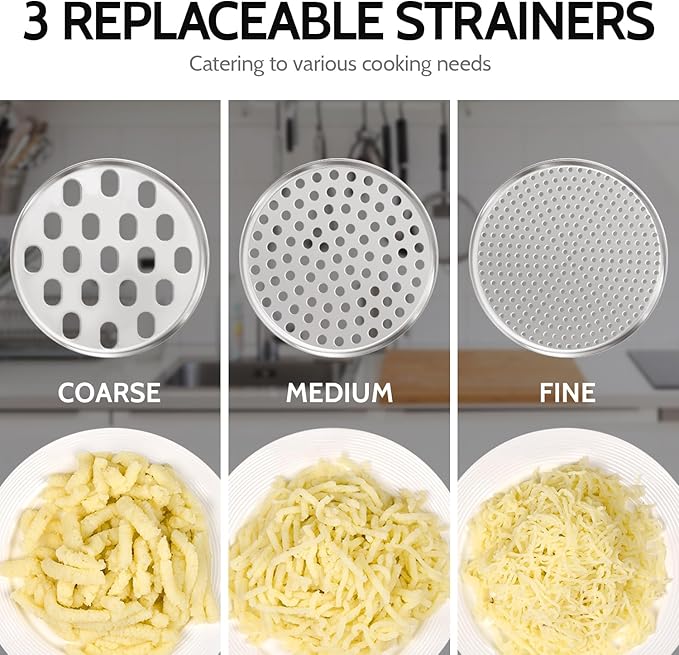 Potato Ricer, Sopito Upgraded Stainless Steel Potato Masher with 3 Interchangeable Discs, Heavy Duty Kitchen Tool Gadget, Orange