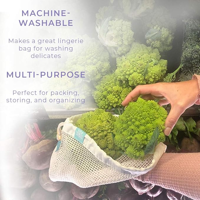 Lotus Reusable Produce Bags - Organic Cotton Washable Produce Mesh Bag for Vegetable Storage, Eco Friendly Reusable Produce Storage Fruit Bag Mesh for Groceries (3 Size Cloth Bags)