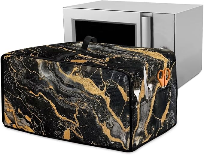 Air Fryer Toaster Oven Dust Cover Dustproof Modern Design Convection Oven Cover with Side Pockets for Small Kitchen Appliances, M, 16.5 x 20.5 x 10 inches, Black Gold Marble