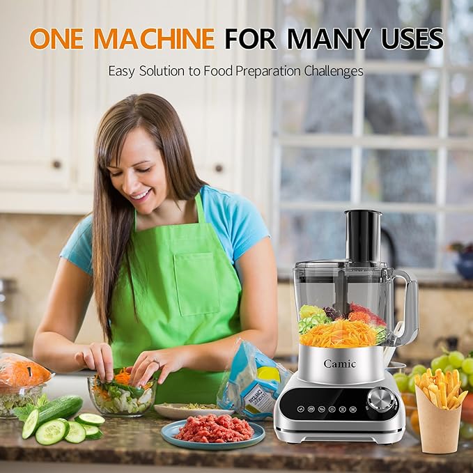 Camic Blender & Food Processor Combo,6 Functions for Smoothies,Chopping,Slicing,Shredding,Grinding,Dough,72-oz.Blender Pitche,64-oz. Processor Bowl,To-Go Cup,Grinder Cup