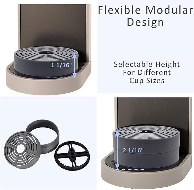 Elevate Anti-Splash Cup Riser Accessory for most Keurig K-cup, Cuisinart Single Serve, and other Coffee Makers, Adjustable for Cup Size and Drip Tray Type (Dark Gray with Black Base)