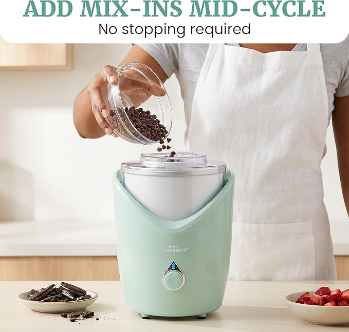Elite Gourmet EIM263M 2Qt Automatic Ice Cream Maker, Electric Homemade Ice Cream, Gelato, Frozen Yogurt & Sorbet Machine with Double-Insulated Freezer Bowl, One-Touch Operation, Includes Recipe Book