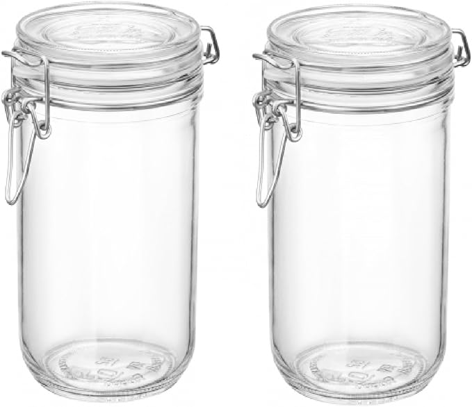 Bormioli Rocco Fido Cylinder 25.25 oz Airtight Glass Jar (Set of 2) - BPA-Free, Dishwasher & Microwave Safe - Clear Canister Ideal for Food Storage, Canning, Fermentation, Home Kitchen Organization