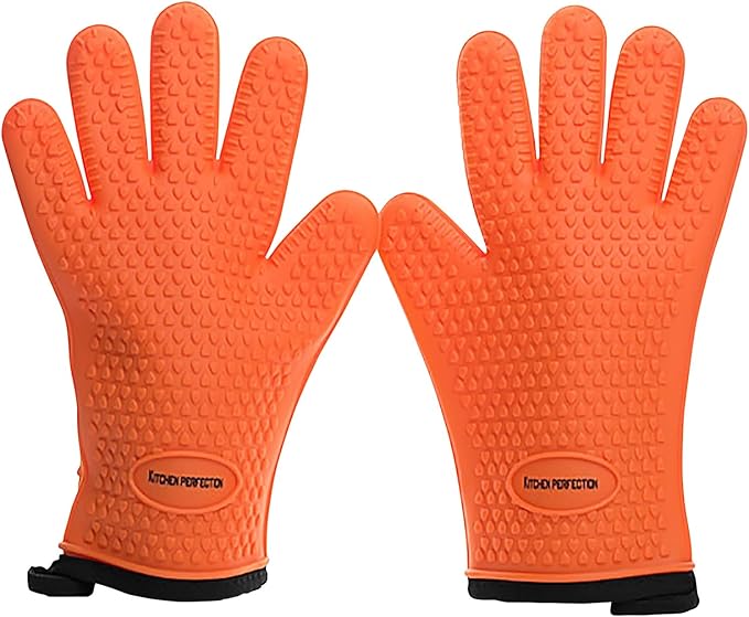 KITCHEN PERFECTION S Silicone Smoker Oven Gloves for Women -Extreme Heat Resistant BBQ Gloves -Handle Hot Food Right on Your Grill Fryer |Waterproof Oven Mitts for Cooking |Superior Set+3 Bonuses