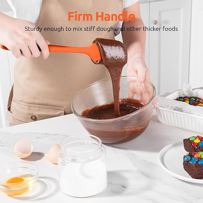 U-Taste Silicone Baking Spatula Set: 480ºF High Heat Resistant, Food Grade Flexible Rubber Kitchen Cooking Mixing Scraper, Food Grade Seamless Utensil for Nonstick Cookware Set of 3 (Orange)