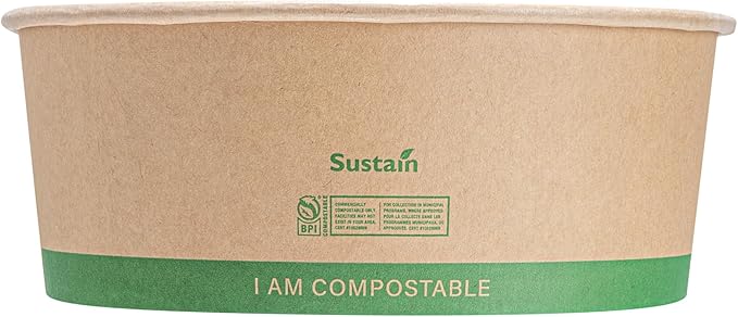 Restaurantware Compostable Paper Food Containers 50 Pack Of 50 oz BPI-Certified Round Kraft Salad Bowls Disposable Grease-Resistant Meal Prep Take Out Containers For Ice Creams, Soups, Snacks
