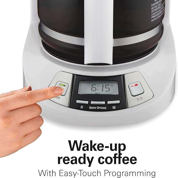 Hamilton Beach 12 Cup Programmable Drip Coffee Maker Machine, Regular & Bold Brew Options, Auto Pause and Pour, Glass Carafe, White (46294J)