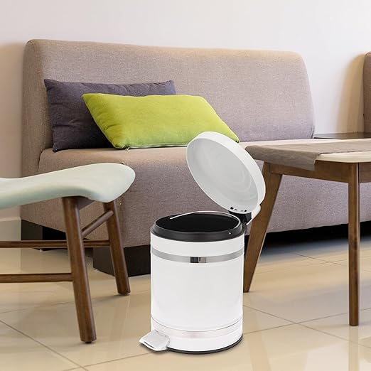 Pedal Trash Can with Lid, 12l Iron Garbage Bin for Bedroom and Office, European Style Wastebasket with Roman Pattern Cover, Home Use