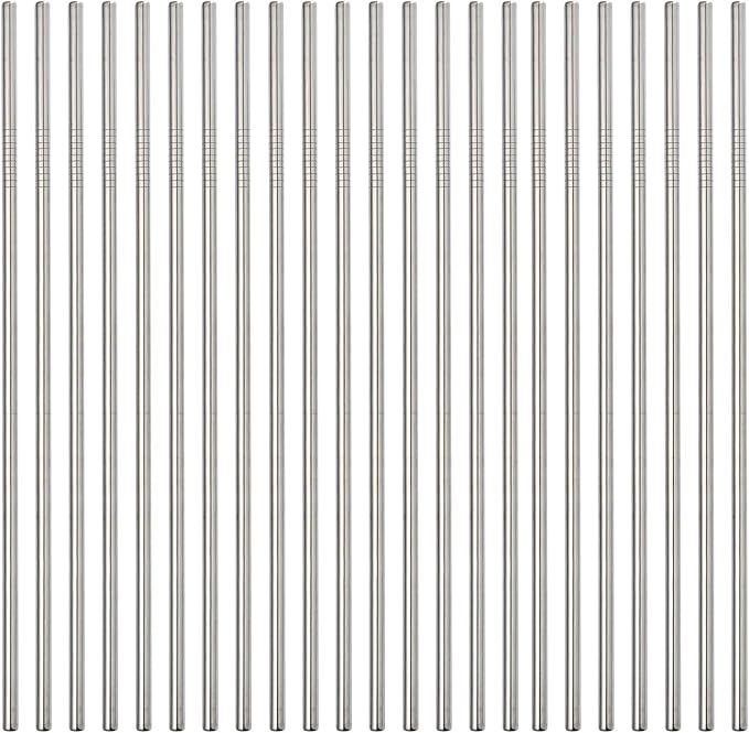 Reusable Metal Straws 100 Pieces,10.5'' Stainless Steel Straws All Straight Straws for 20oz 30oz Tumbler Yeti Cup, Drinking Metal Straws Bulk For Wholesale(100pcs All Straight -10.5" Silver)