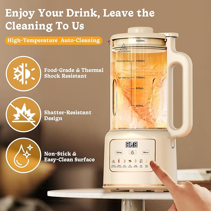 10 in 1 Nut Milk Maker Machine, 55oz Automatic Soy Milk Maker Blender, Homemade Soy Milk, Almond Milk, Oat Milk,Juice, Plant Based and Non Dairy Beverages (white)