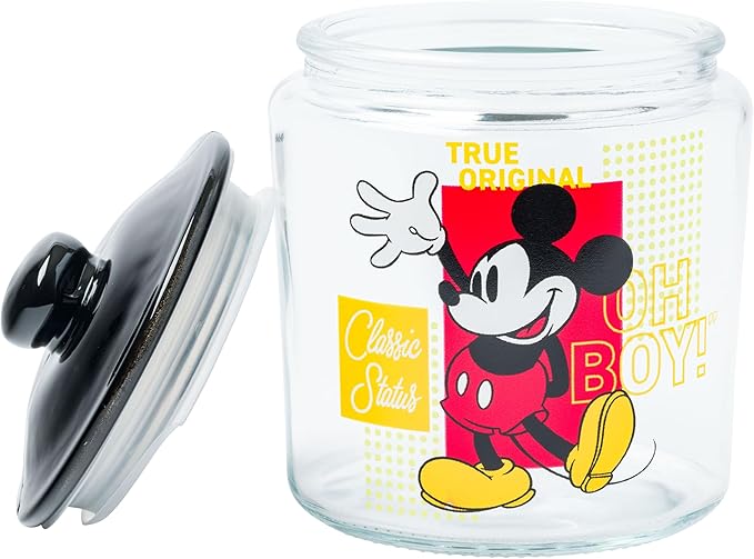 Silver Buffalo Disney Mickey Mouse Glass Jar with Lid, 4” x 4” x 6”