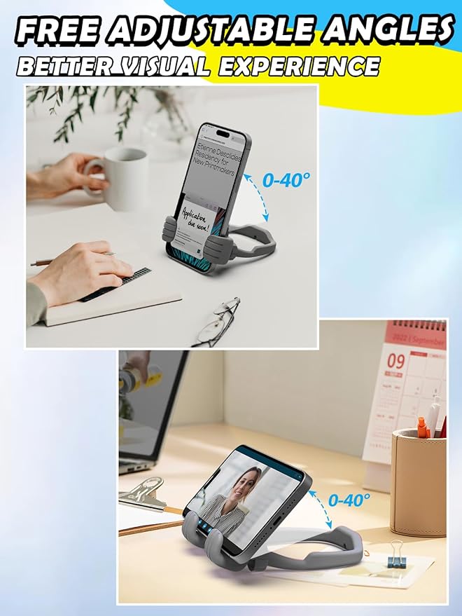Stocking Stuffers for Teens Boys Girls Cell Phone Stand: Upgrade Adjustable Thumbs Up Lazy Phone Holder for Desk Fun Birthday Gifts for Grandma Adults Husband from Wife (Grey, 1)