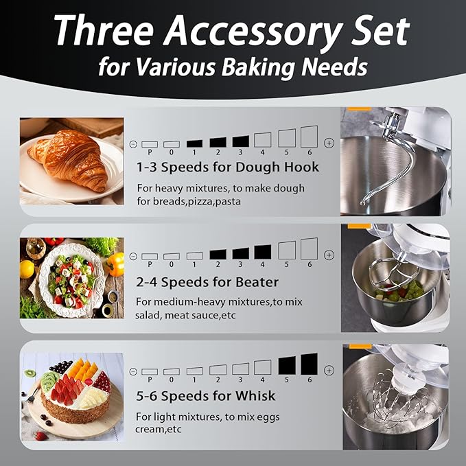 800W Stand Mixer 8 QT kitchen Dough Mixers 6+P Adjustable Speed Electric Household Mixers With Bowl,Dough Hook,Whisk And Beater For Baking,Pizza，Cake And Most Home Cooks