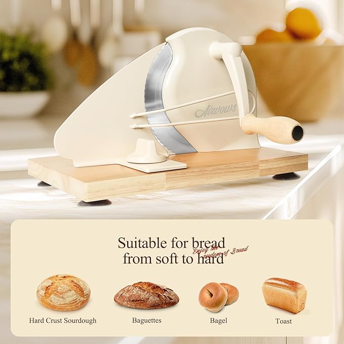 Manual Bread Slicer for Homemade Bread,Even Slicing Thickness-Adjustable Slices,Sourdough Slicer with Scale Lines&SuperStrong SuctionCup Fixation (Cream-Guide)
