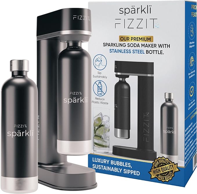 FIZZIT Fizz & Flavor Power Bundle | Soda Maker with 12-Flavor Drink Mix Variety Pack & 2 CO? Cylinders | Customizable Carbonation, Eco-Friendly, No Electricity Needed