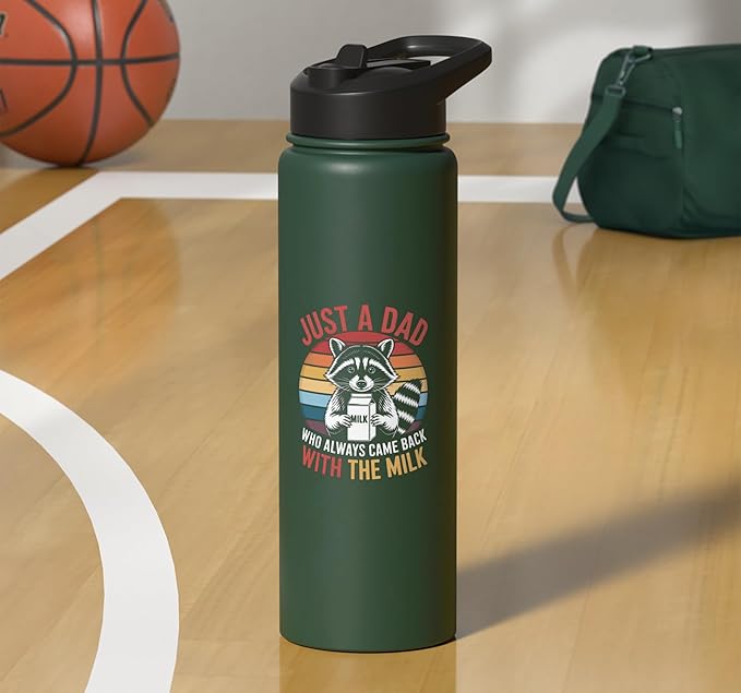 Just a Dad Who Came Back With Milk Raccoon Stainless Steel Insulated Water Bottle
