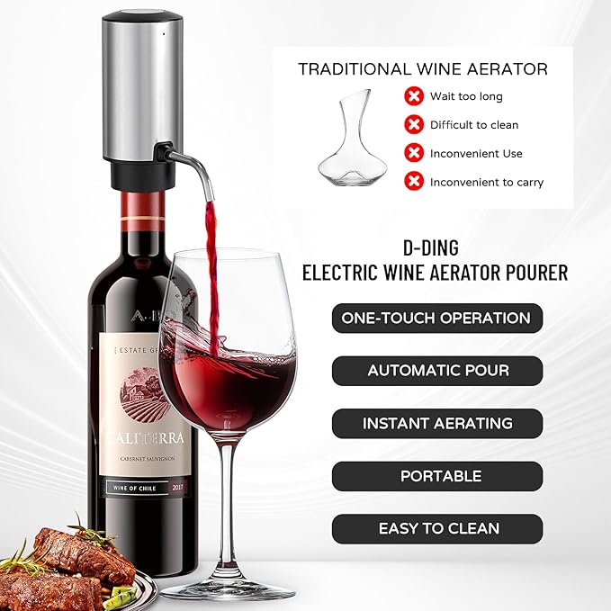 Electric Wine Opener Set - Automatic Rechargeable Corkscrew for Wine Bottles with Foil Cutter, Wine Aerator & Vacuum Stopper