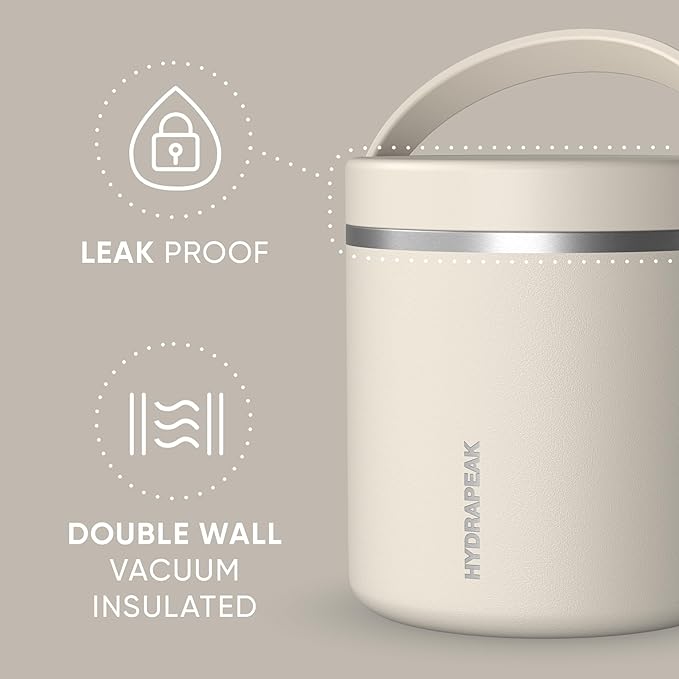 Hydrapeak 25oz Stainless Steel Vacuum Insulated Food Jar | Kids Jar for Hot Food and Cold Food, Wide Mouth Leak-Proof Soup Jar for Adults, 10 Hours Hot and 16 Hours Cold (Stone)