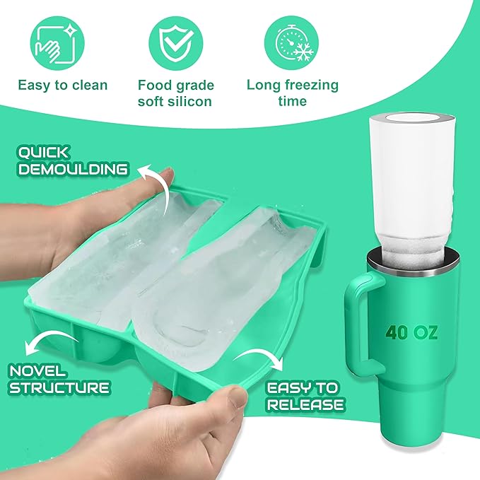 Ice Mold for 40oz Tumbler Cup – Hollow Cylinder Silicone Ice Cube Tray, Easy Fill & Release Ice Mold for Freezer, BPA-Free, Compatible with Stanley 40oz, Whiskey & Cocktail (Green)