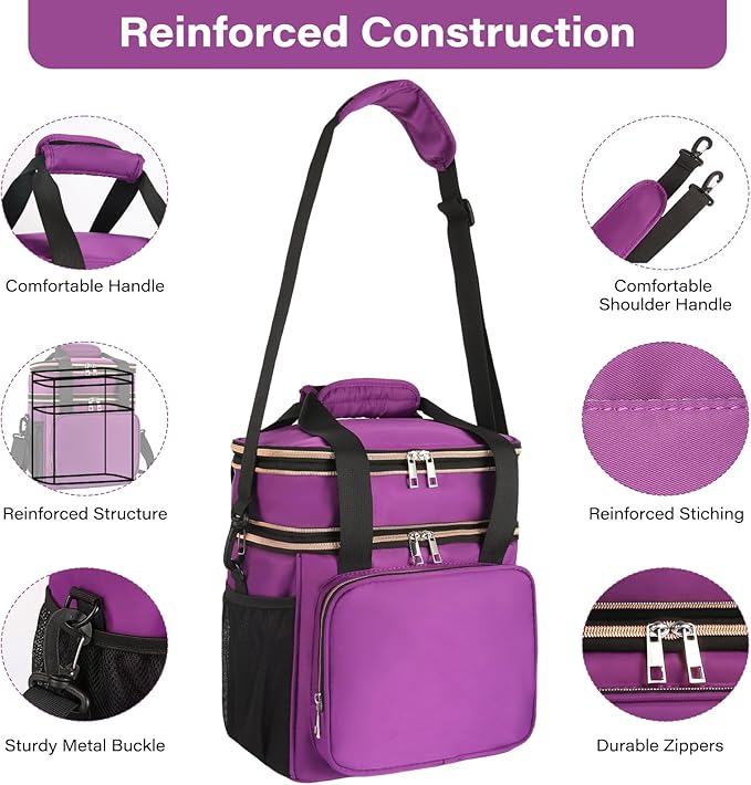 GLENKEY Versatile Lunch Box Cooler Bag - Expandable Insulated Lunch Bag Tote for Women - Large Lunchbox for Adults Work Office Outside Trips Purple 16L