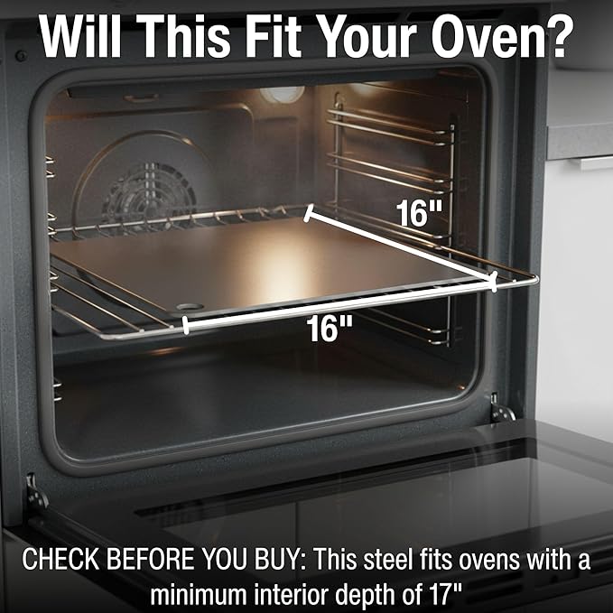 ThermiChef 16x16 Pizza Steel, 3/8" Thick, 27.5 lbs - Cooking Steel for Oven & Grill - Made in USA