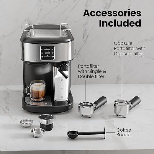 Electactic 20 Bar Professional Compact Espresso Cappuccino Machine with Auto Milk Frother, Stainless Steel Coffee Maker for Cappuccino, Latte