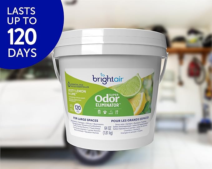 Bright Air 64 oz. Super Odor Eliminator, For Large Spaces, Zesty Lemon & Lime Scent, Case of 2, Odor Eliminator & Air Freshener, Natural Essential Oils, Lasts Up to 120 Days Each