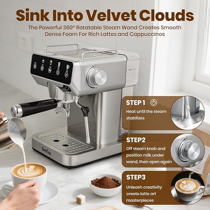 Expresso Coffee Machines with Touchscreen 20 Bar Professional Espresso Maker with Milk Frother & Hot Water, Stainless Steel Coffee Maker for Latte Americano, Cappuccino Machine for Home Office