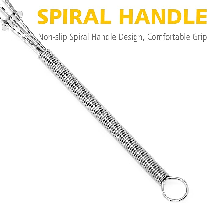 Anaeat Small Wire Whisk Set of 2, Portable Stainless Steel Kitchen Tiny Whisk & Egg Beater with Thick Wire - Sturdy Mini Mixing Balloon for Cooking, Blending, Whiping, Beating and Stirring (6" + 8")