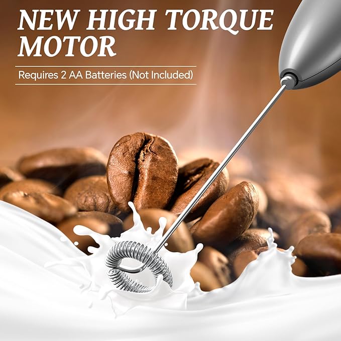 SIMPLETASTE Milk Frother Handheld Electric Foam Maker, Drink Mixer with Stainless Steel Whisk for Cappuccino, Bulletproof Coffee, Latte, Silver, without Stand, Battery Operated